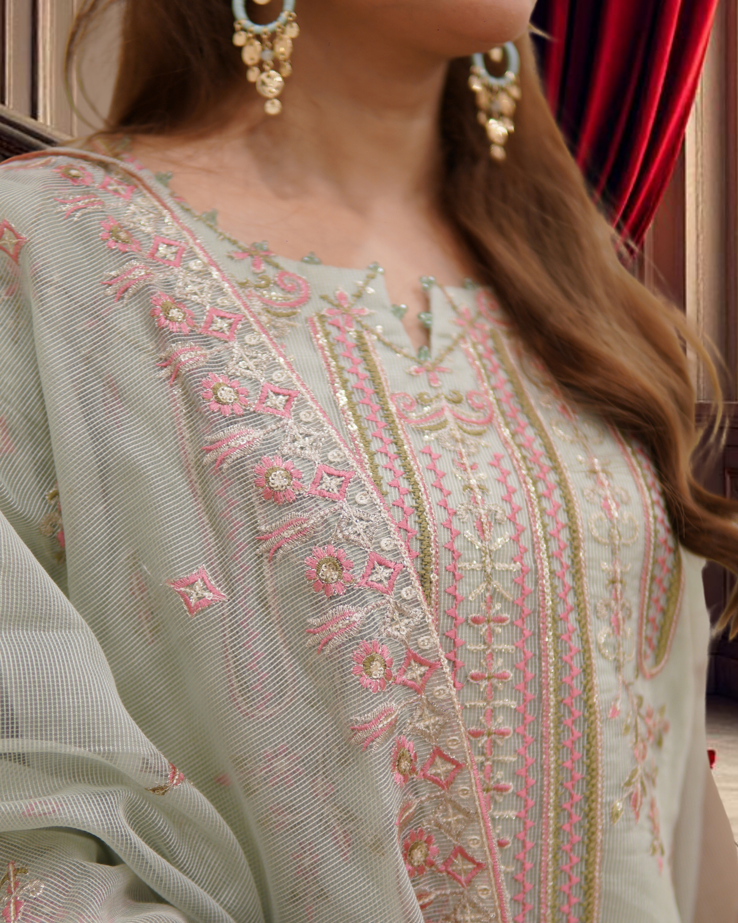 3PC Embroidered on Khadi Net|RC 25-034