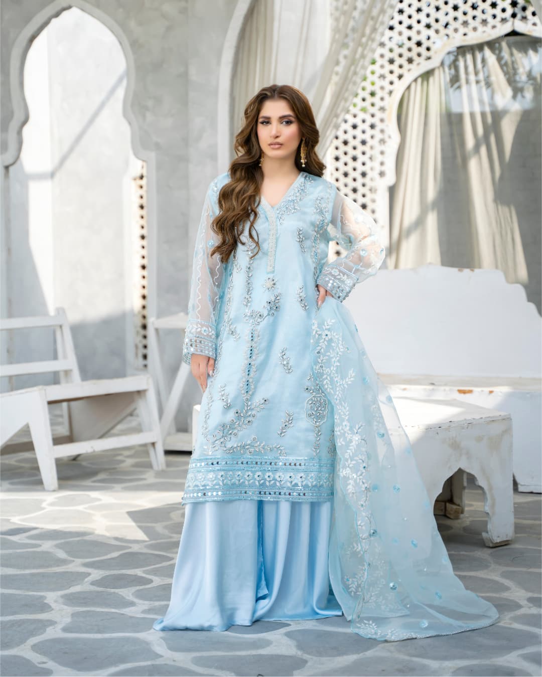 3 Piece Embroidered on Khadi Net suits |RC 24-13