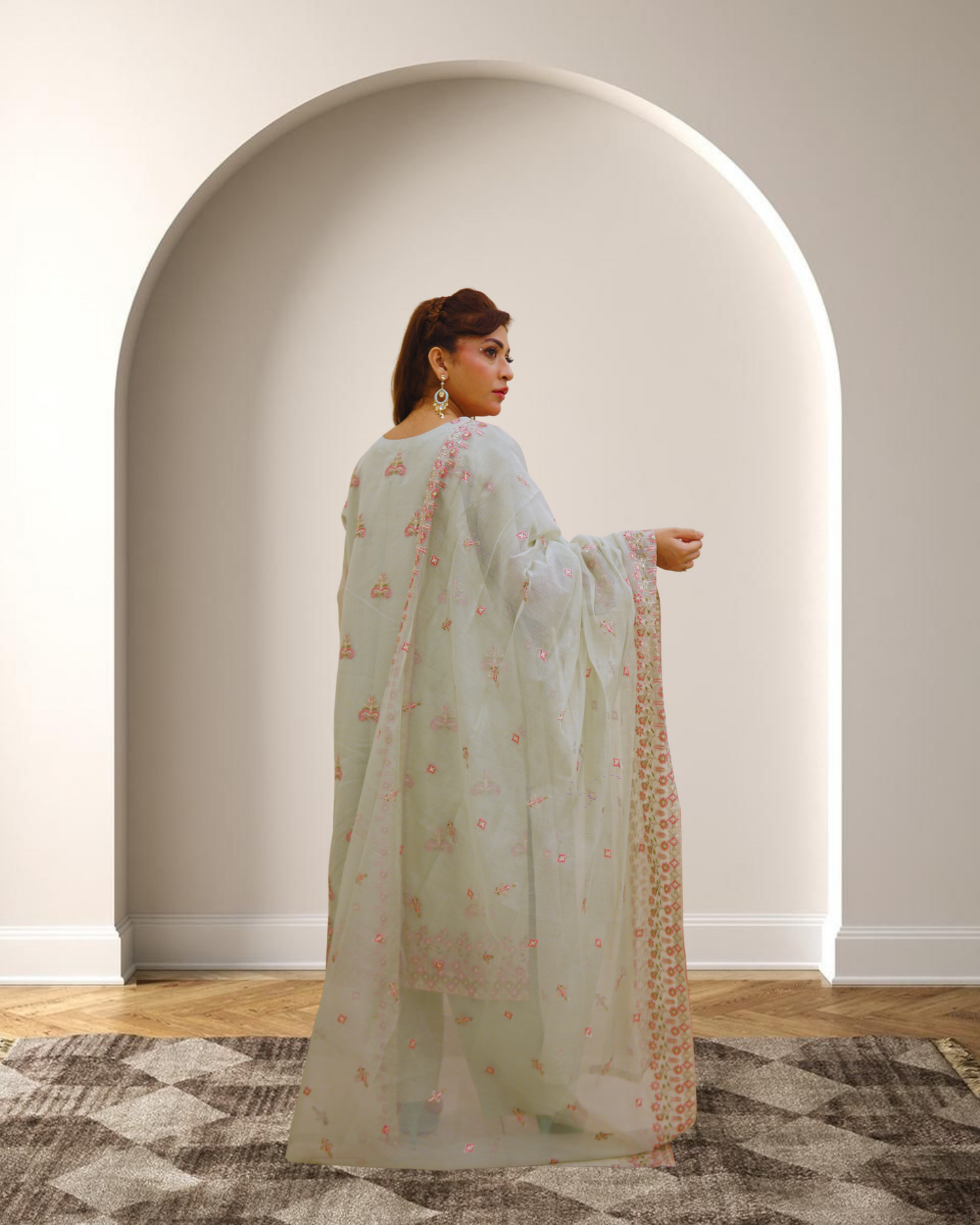 3PC Embroidered on Khadi Net|RC 25-034