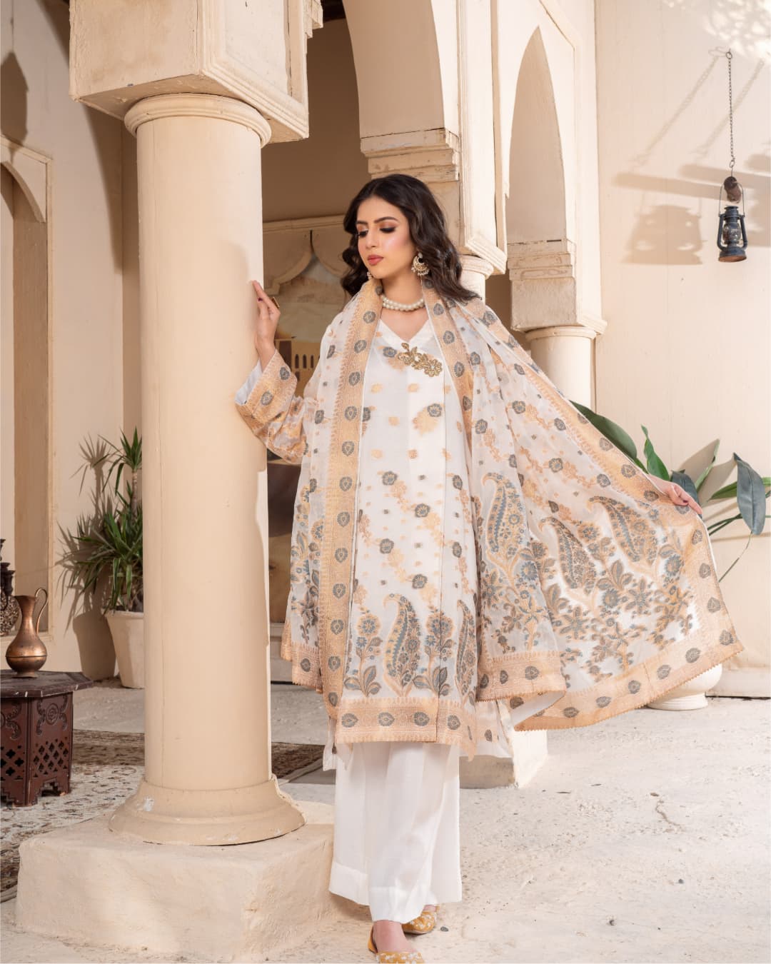 3 Piece Embroidered on Khadi Net suits|RC 24-04