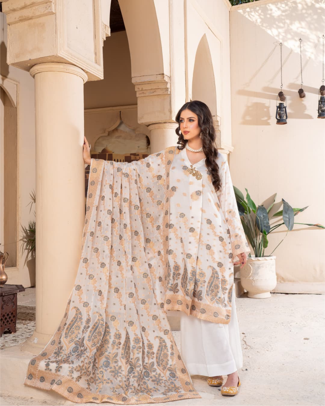 3 Piece Embroidered on Khadi Net suits|RC 24-04