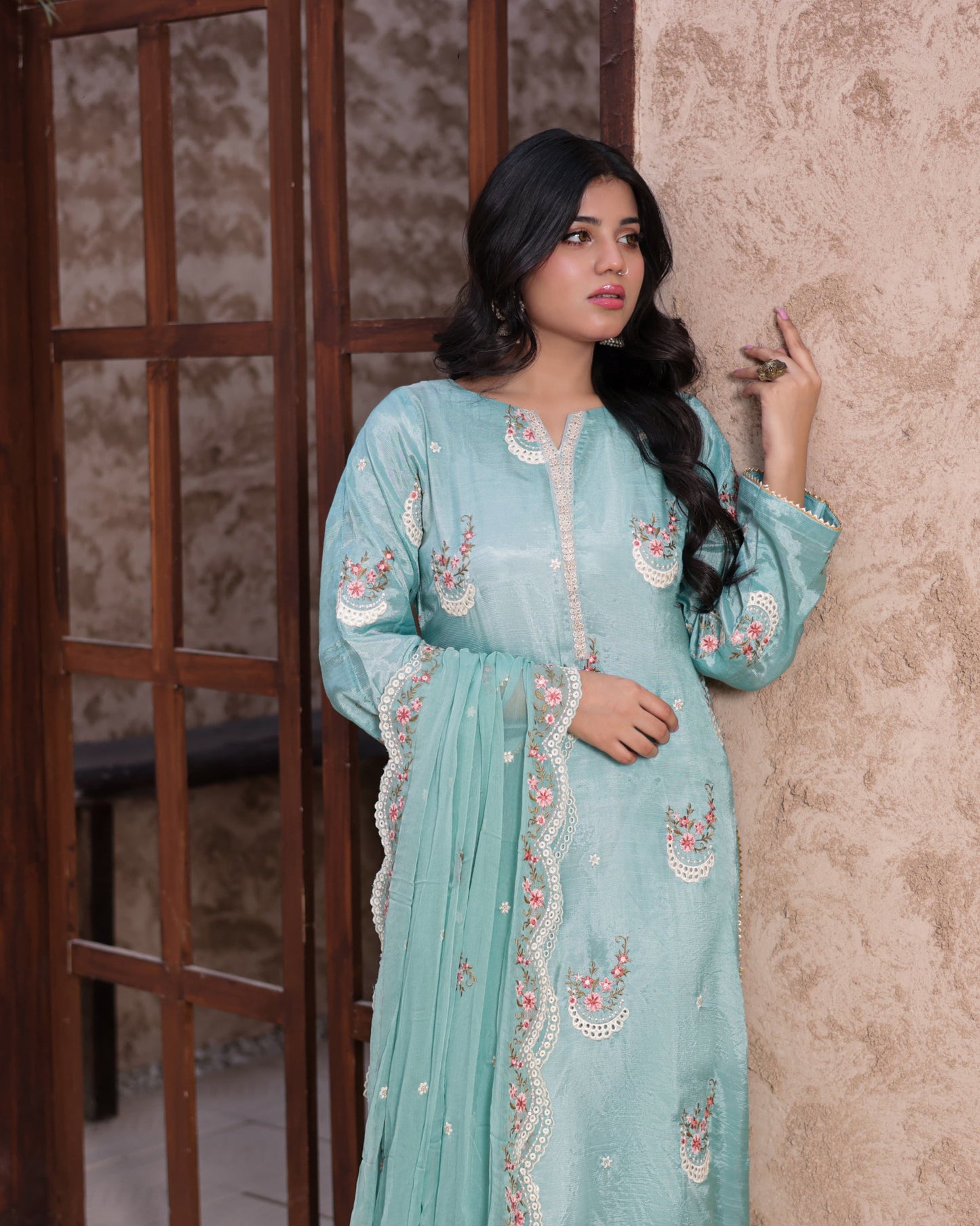 3 Piece Sheesha Silk Dress with Cutdana Embroidery |RC 24-43