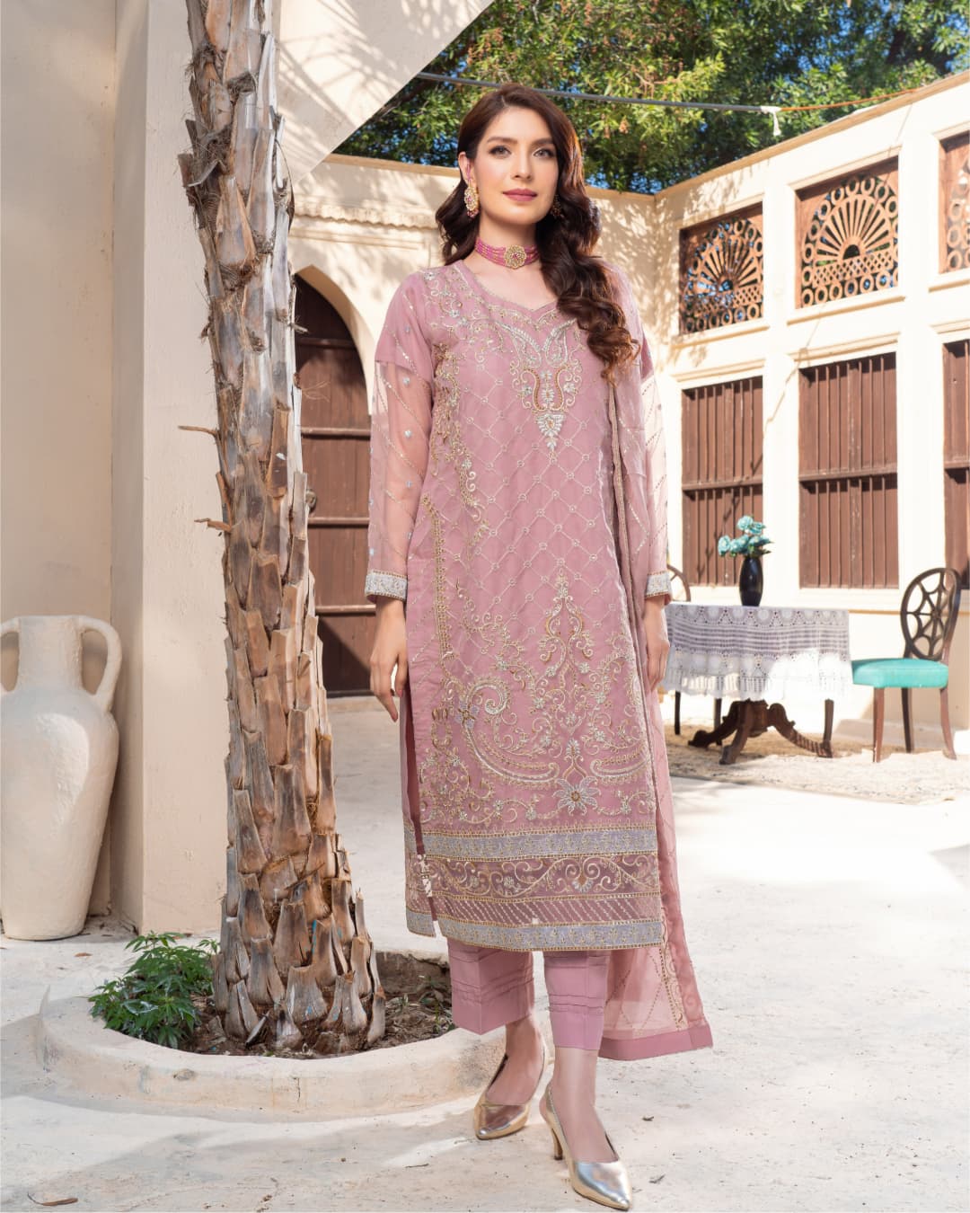 3 Piece Embroidered on Khadi Net suits|RC 24-03