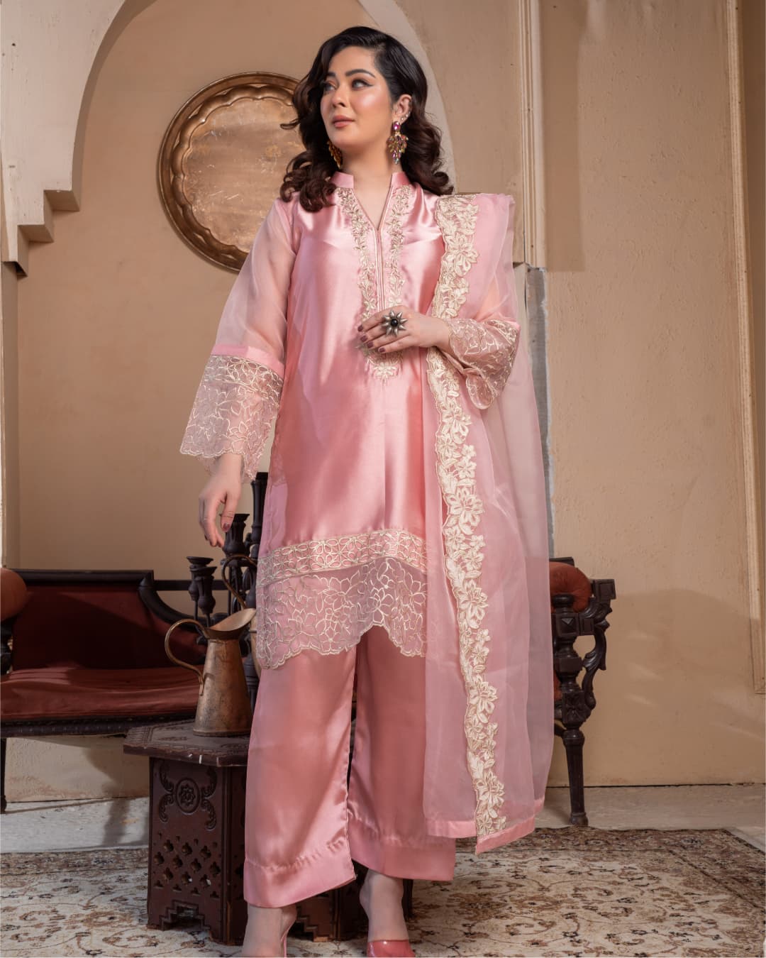 3 Piece Embroidered on Khadi Net suits|RC 24-06