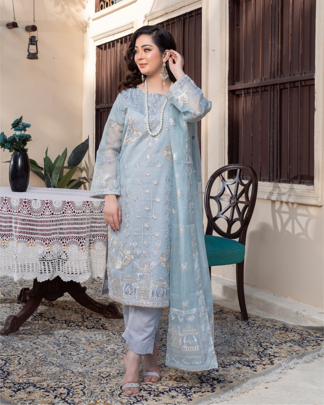 3 Piece Embroidered on Khadi Net suits|RC 24-01