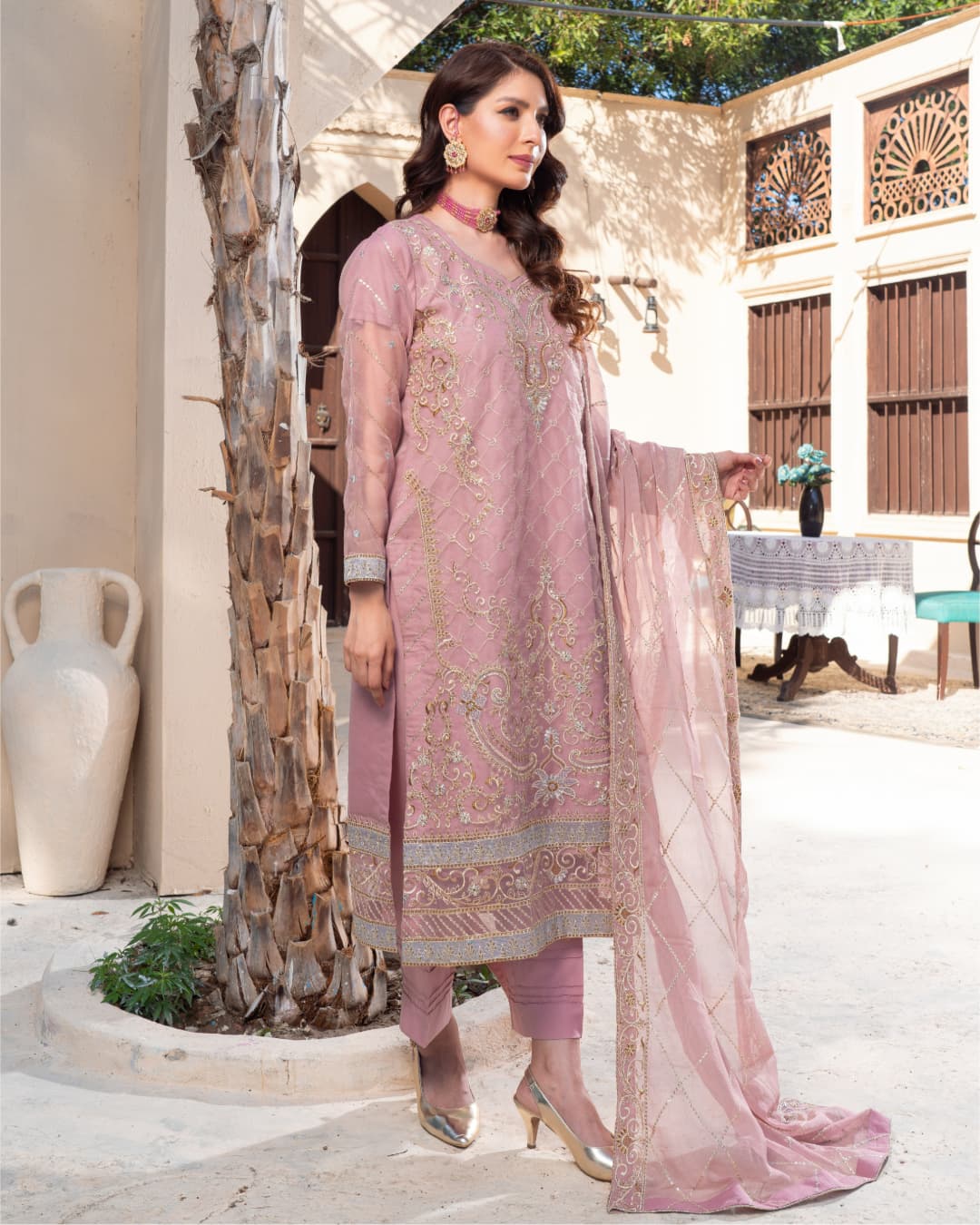3 Piece Embroidered on Khadi Net suits|RC 24-03