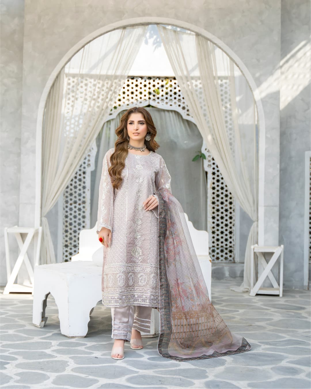 3 Piece Embroidered on Khadi Net suits |RC 24-16