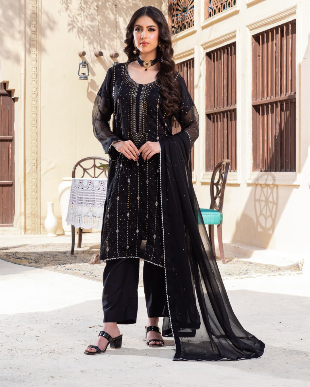3 Piece Embroidered on Khadi Net suits|RC 24-05