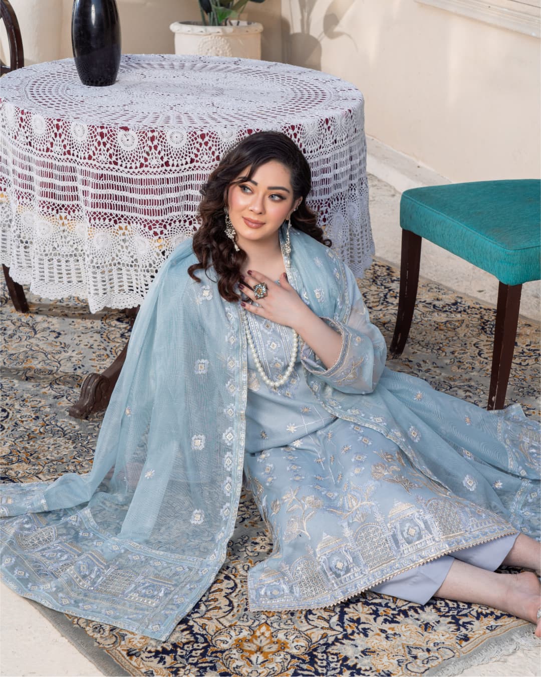 3 Piece Embroidered on Khadi Net suits|RC 24-01