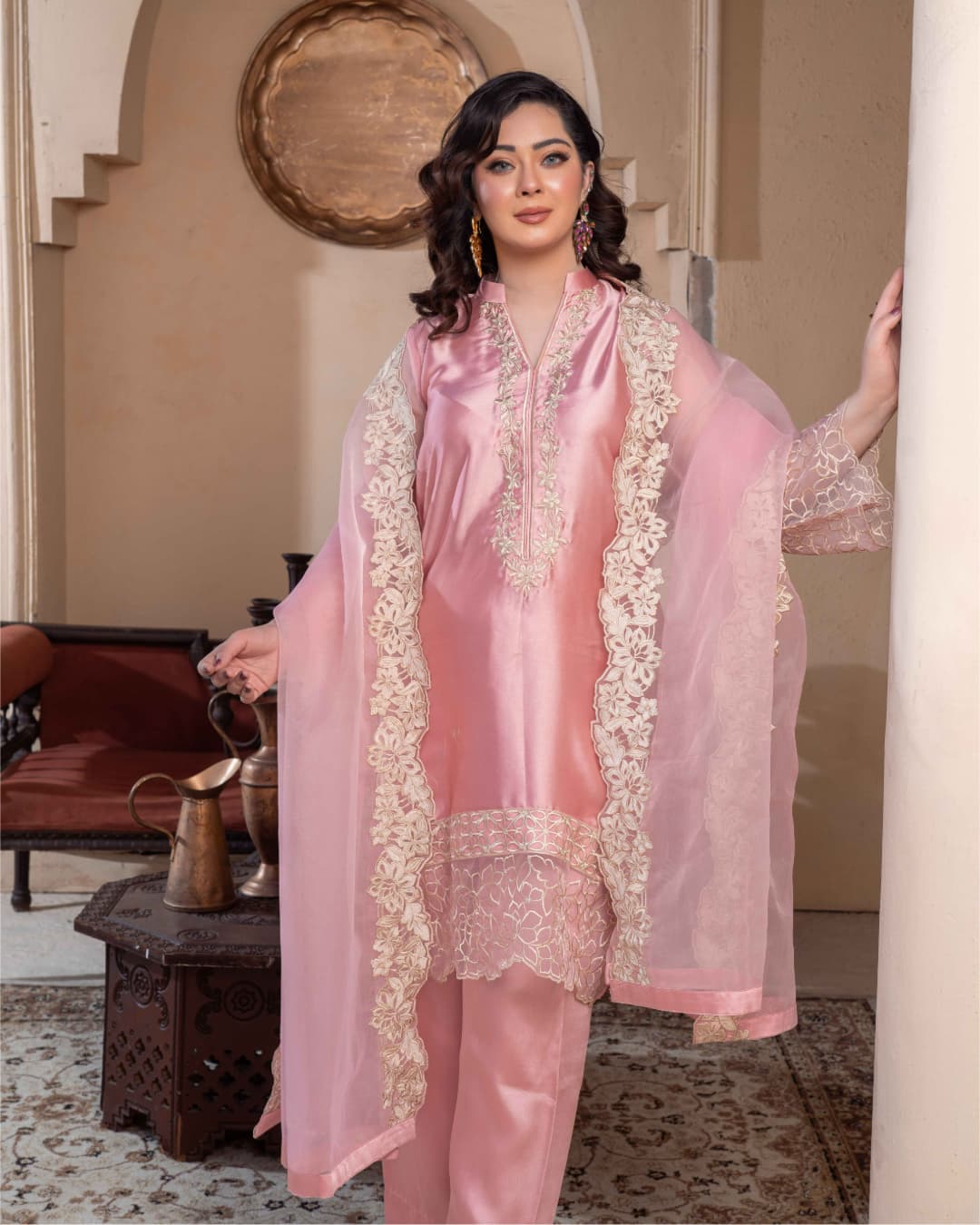 3 Piece Embroidered on Khadi Net suits|RC 24-06