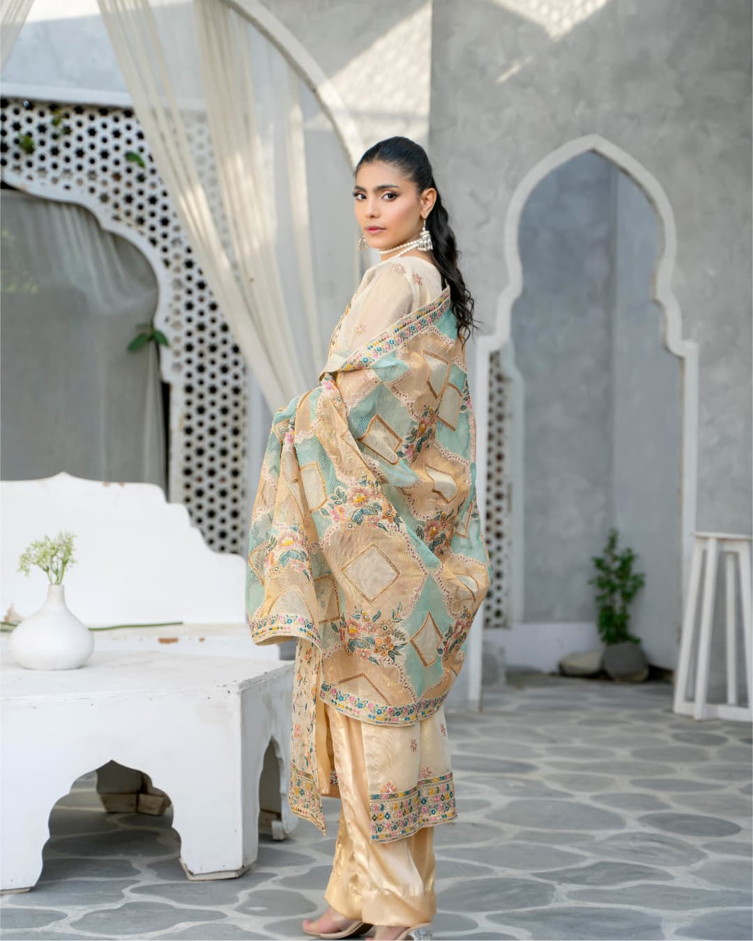 3 Piece Embroidered on Khadi Net suits |RC 24-12