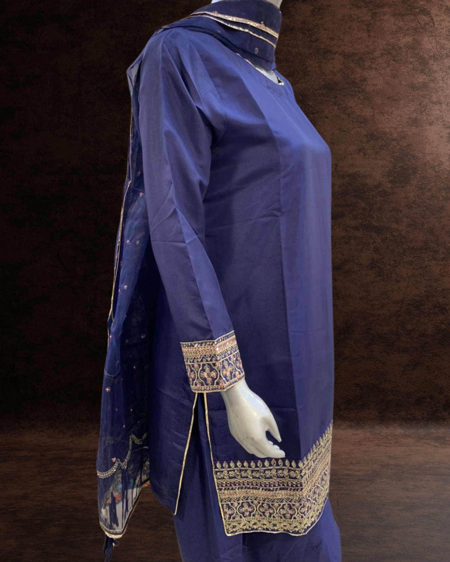 3 Piece Kattan Silk Farshi Shalwar Suit with Embroidered Borders & Organza Dupatta |RC 24-56