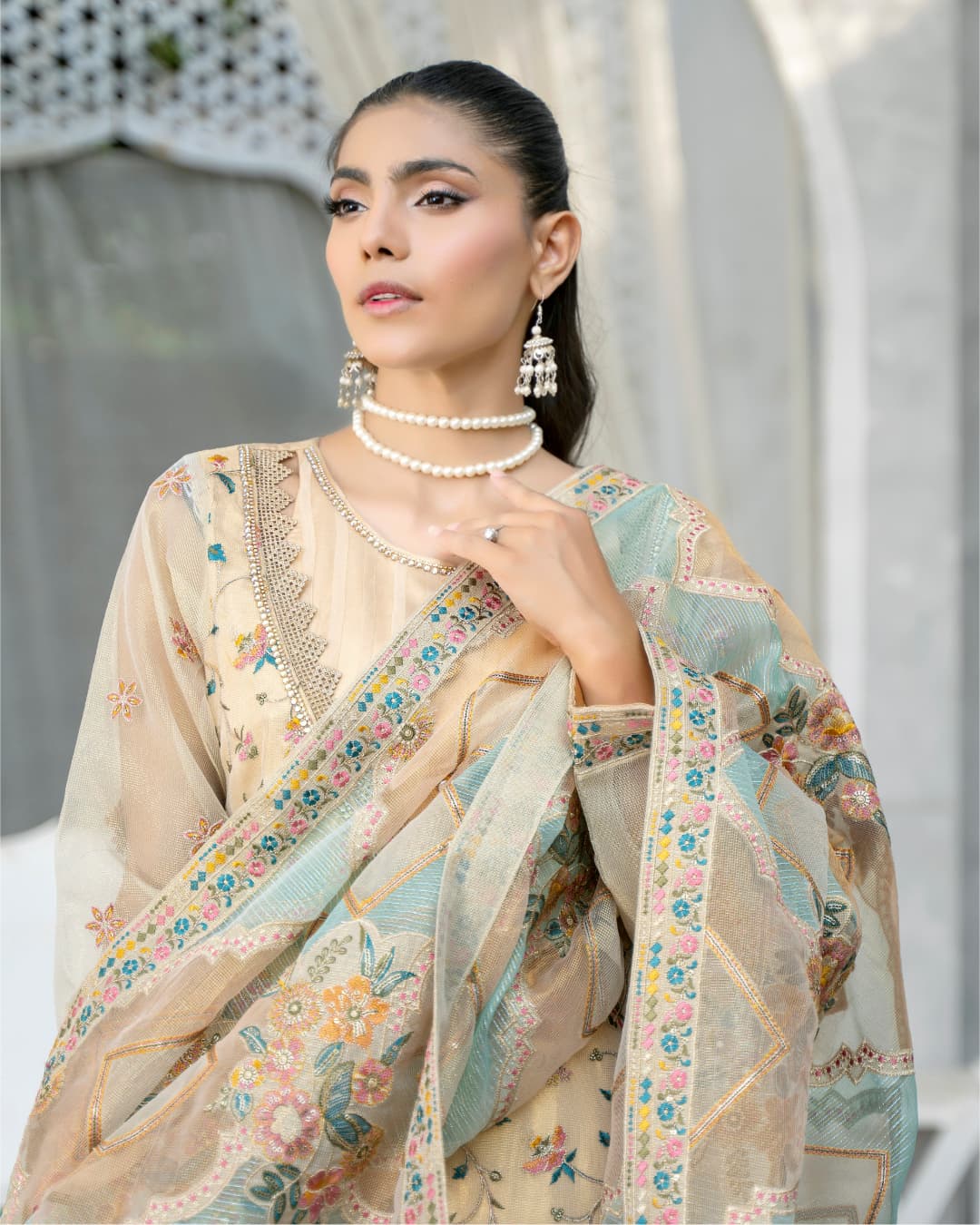 3 Piece Embroidered on Khadi Net suits |RC 24-12