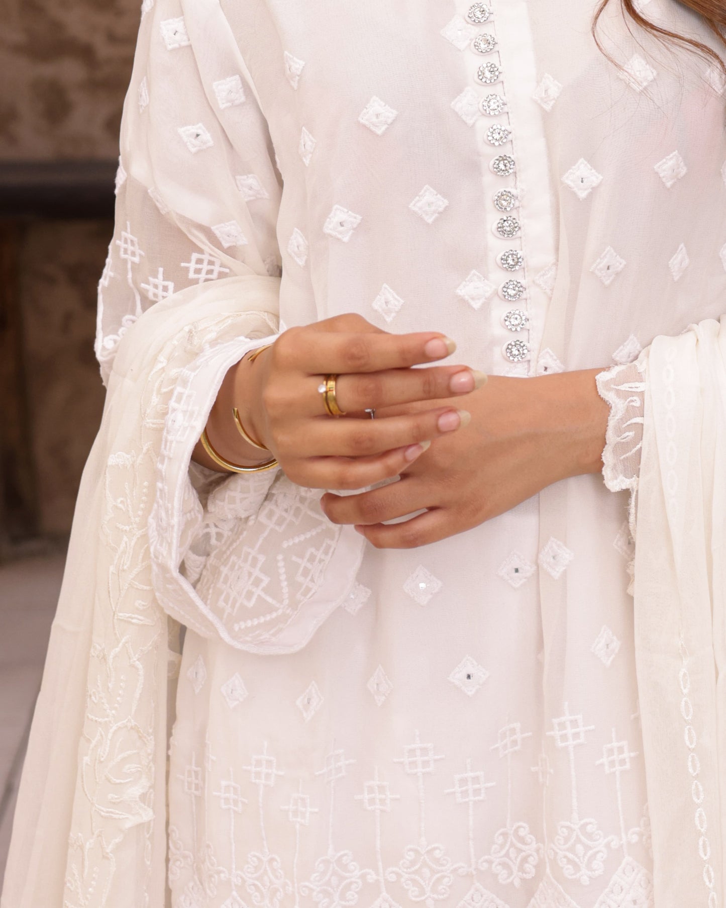 3 Piece Embroidered Farshi Shalwar Suit with Mirror Work & Chiffon Embroidered Dupatta |RC 24-48