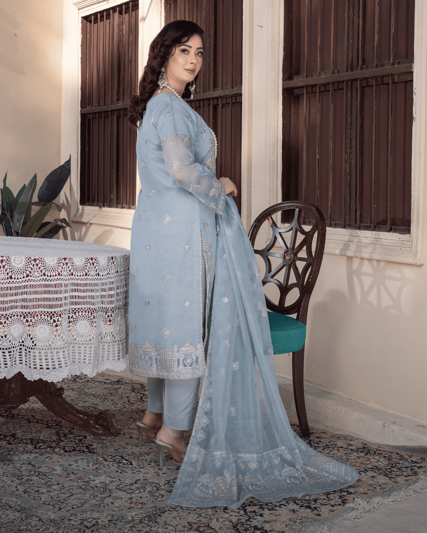 3 Piece Embroidered on Khadi Net suits|RC 24-01
