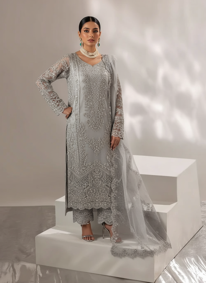 3 Piece Embroidered on Chiffon suits|RC 25-021