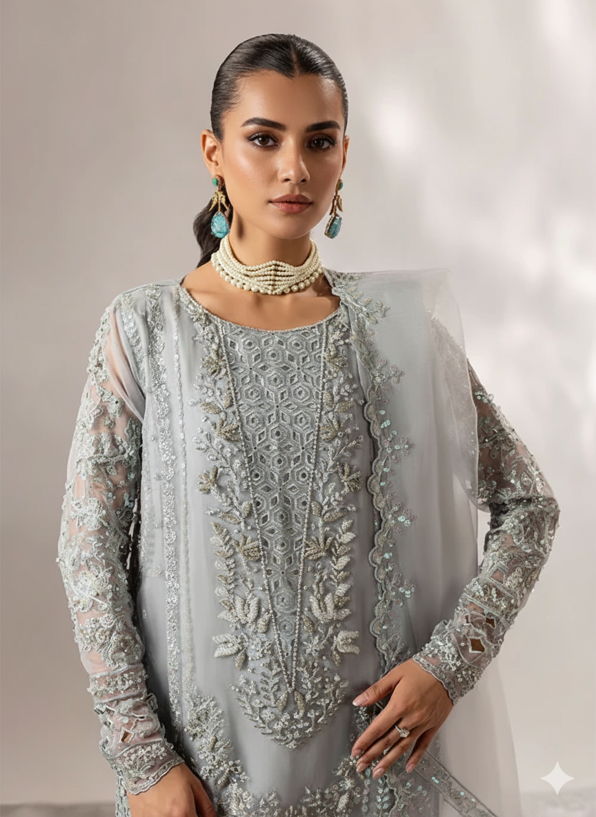 3 Piece Embroidered on Chiffon suits|RC 25-021