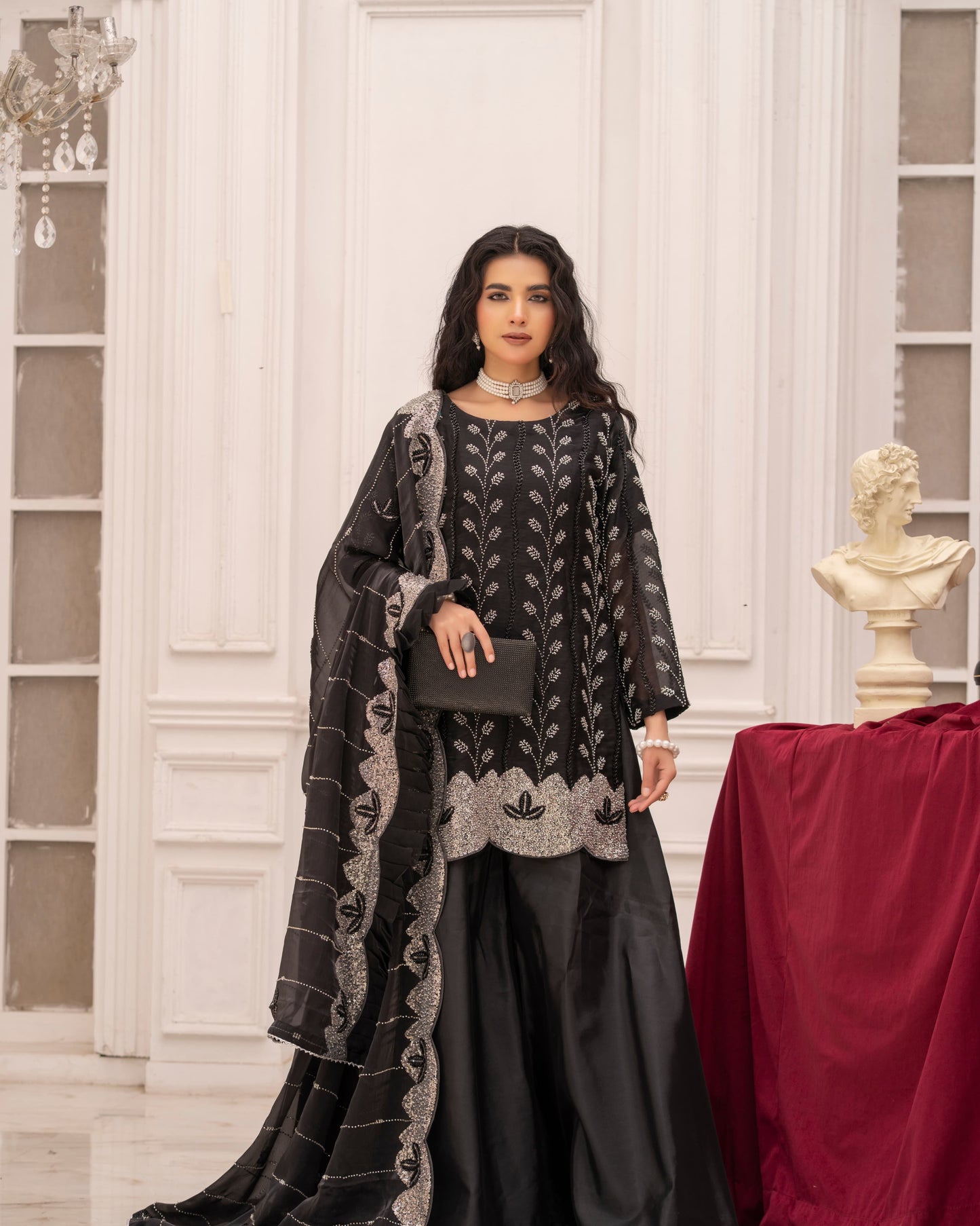 3 Piece Sheesha Silk Dress with Cutdana Embroidery  |RC 24-37