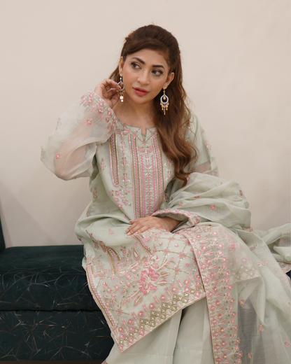 3PC Embroidered on Khadi Net|RC 25-034