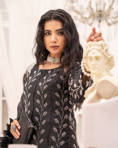 3 Piece Sheesha Silk Dress with Cutdana Embroidery  |RC 24-37