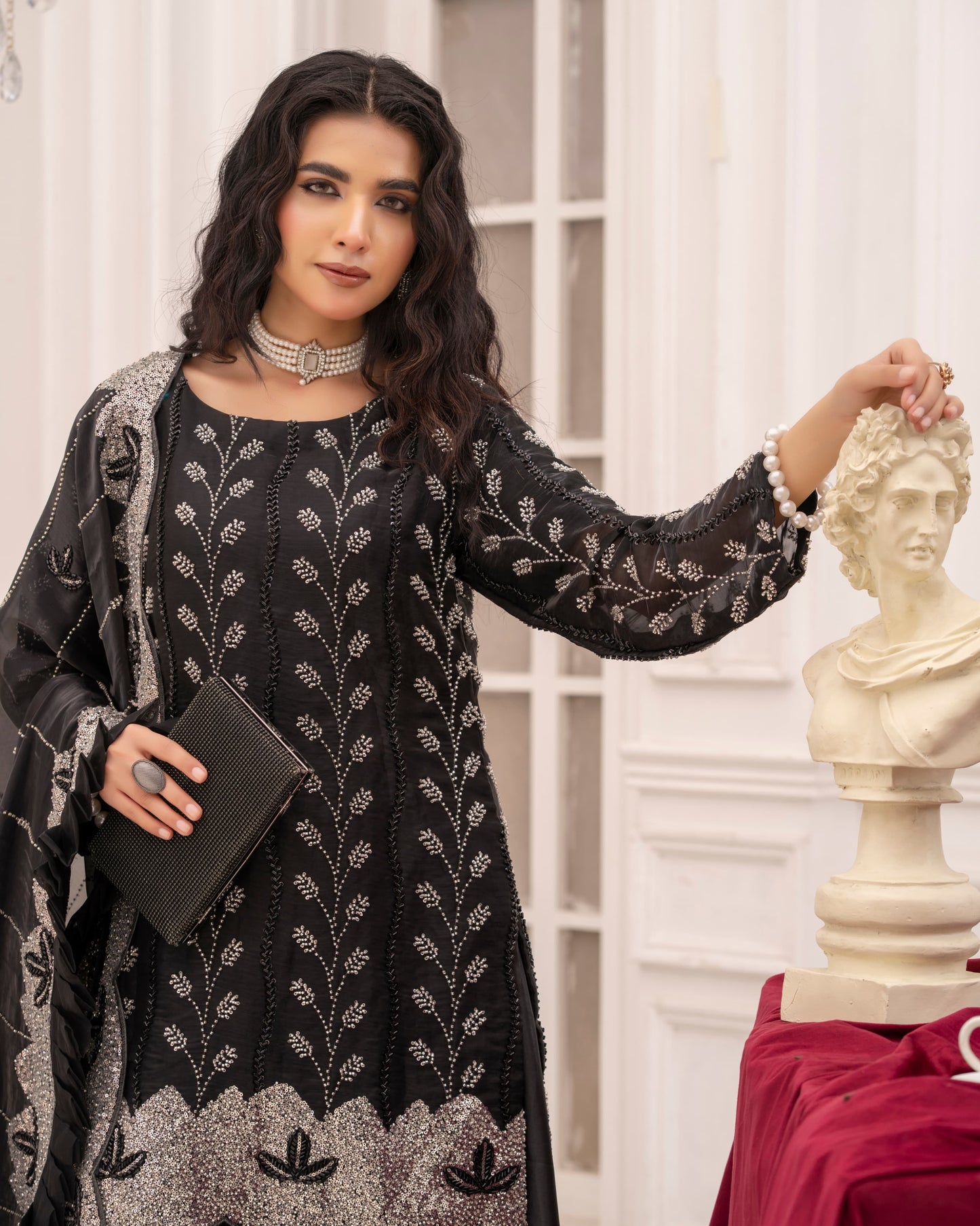 3 Piece Sheesha Silk Dress with Cutdana Embroidery  |RC 24-37
