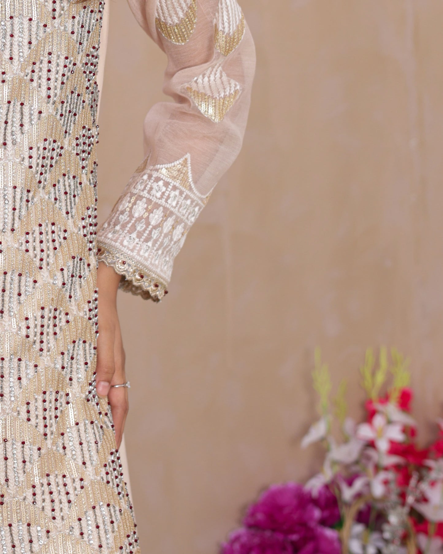 3 Piece Soft Khadi Net Fully Embroidered Suit with Handwork Embellishment  |RC 24-47