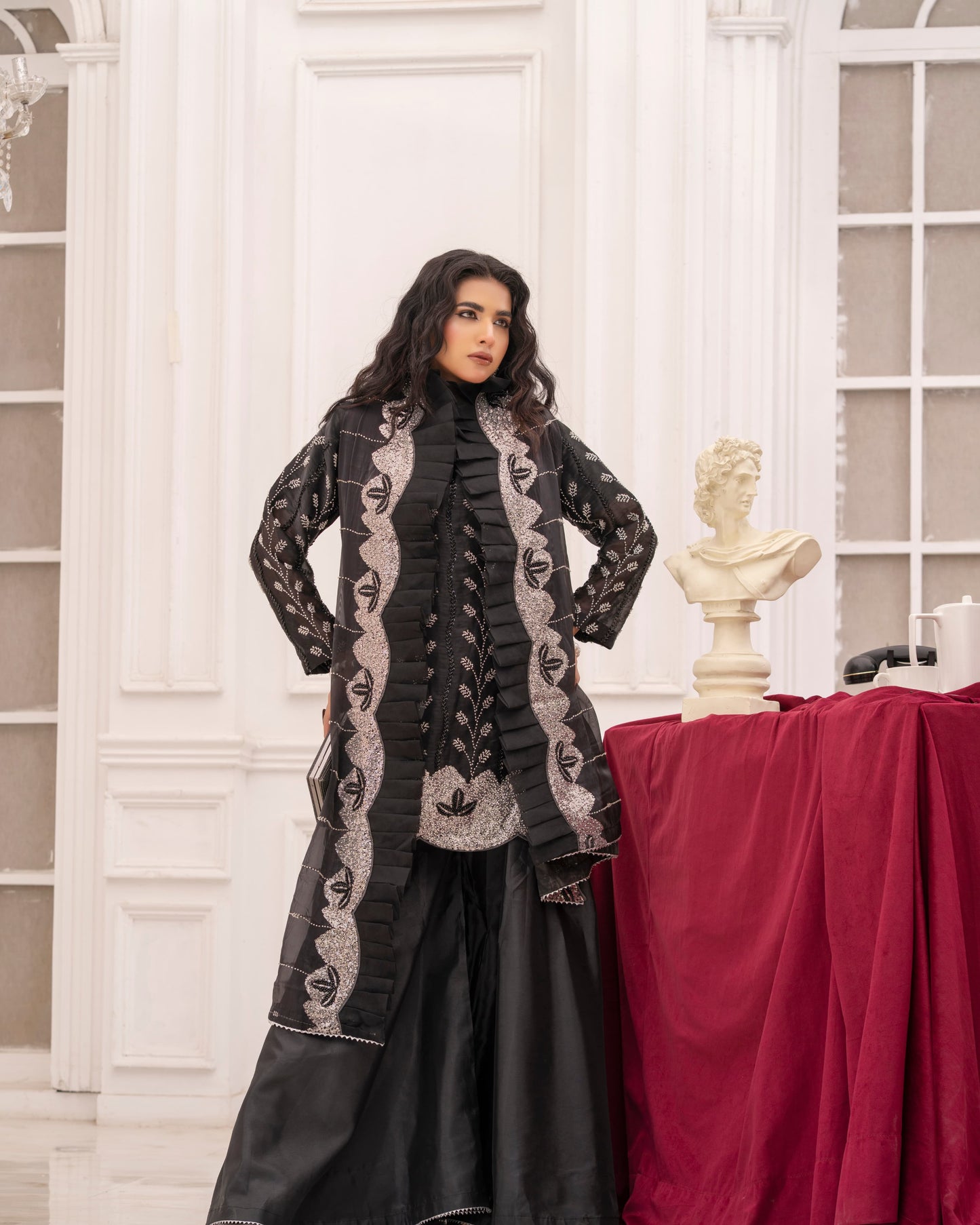 3 Piece Sheesha Silk Dress with Cutdana Embroidery  |RC 24-37
