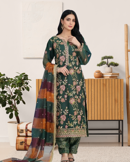 3 Piece Embroidered on Khaadi Net suits|RC 25-018