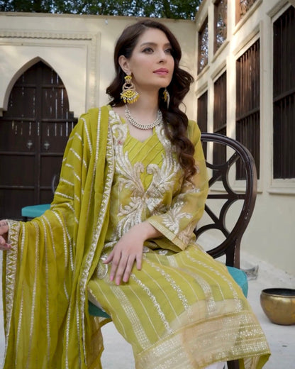 3PC Embroidered on Khadi Net|RC 25-033