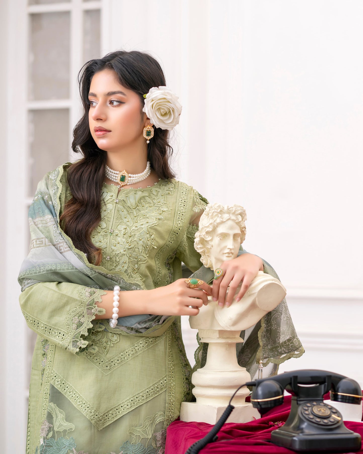 3 Piece Lawn Cotton Embroidered Dress with Pulse Work & Crepe |RC 24-35