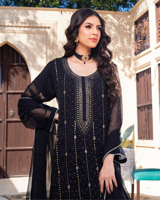 3 Piece Embroidered on Khadi Net suits|RC 24-05