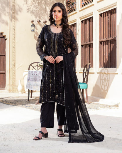 3 Piece Embroidered on Khadi Net suits|RC 24-05
