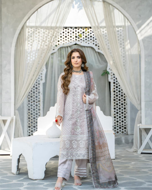 3 Piece Embroidered on Khadi Net suits |RC 24-16