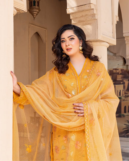 3 Piece Embroidered on Khadi Net suits|RC 24-09