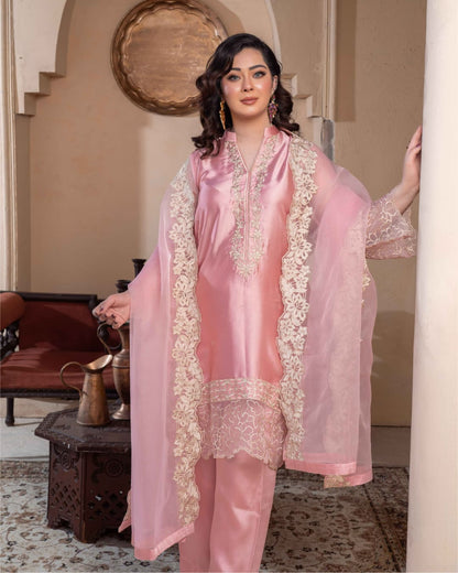 3 Piece Embroidered on Khadi Net suits|RC 24-06
