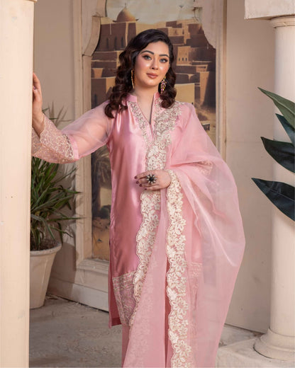 3 Piece Embroidered on Khadi Net suits|RC 24-06