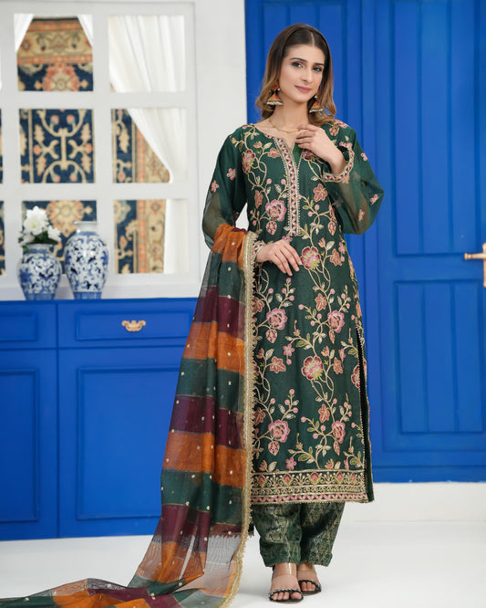 3 Piece Embroidered on Khaadi Net suits|RC 25-018