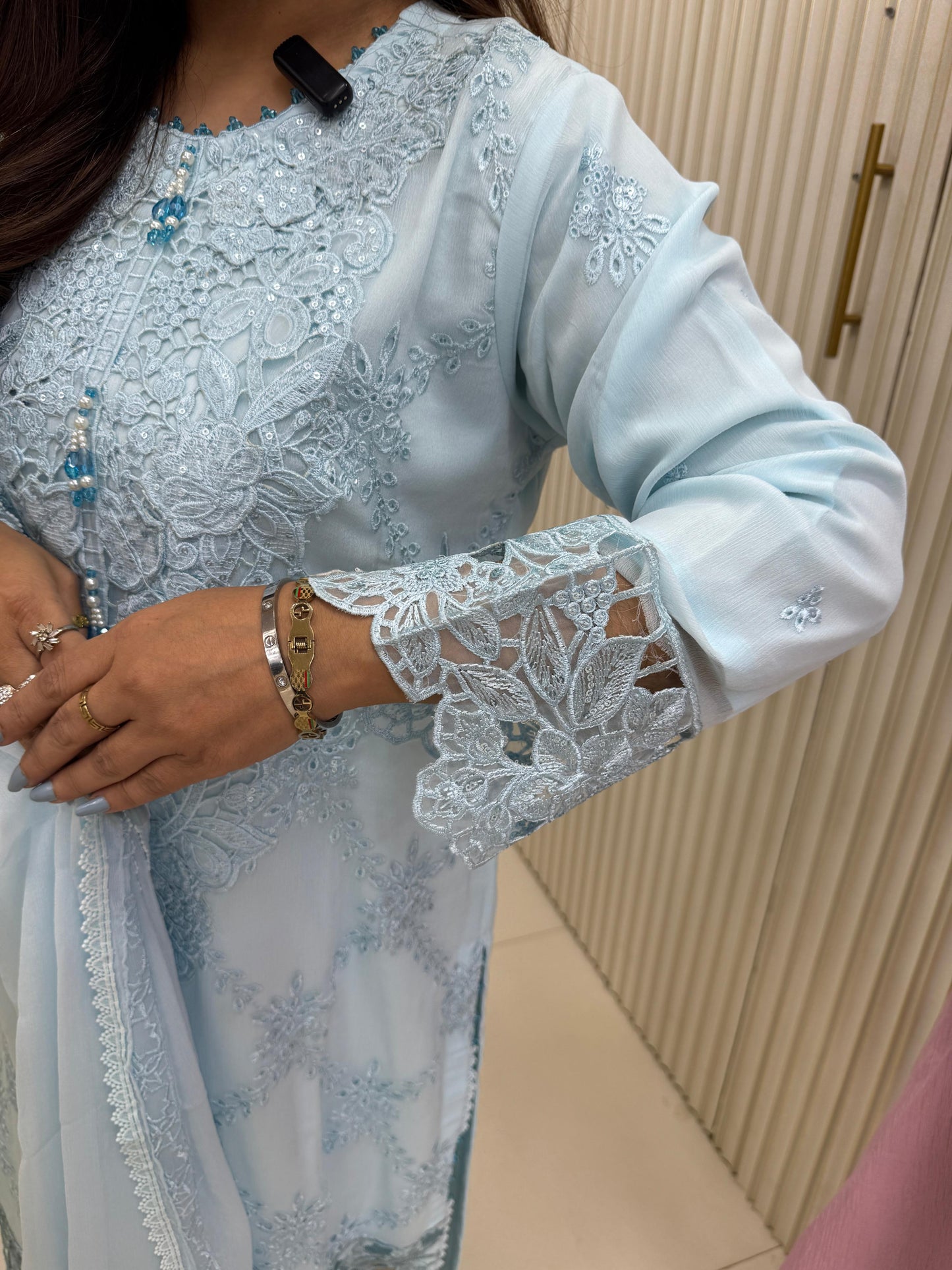 Sky Blue Luxe Embroidered Chiffon 3-Piece Suit