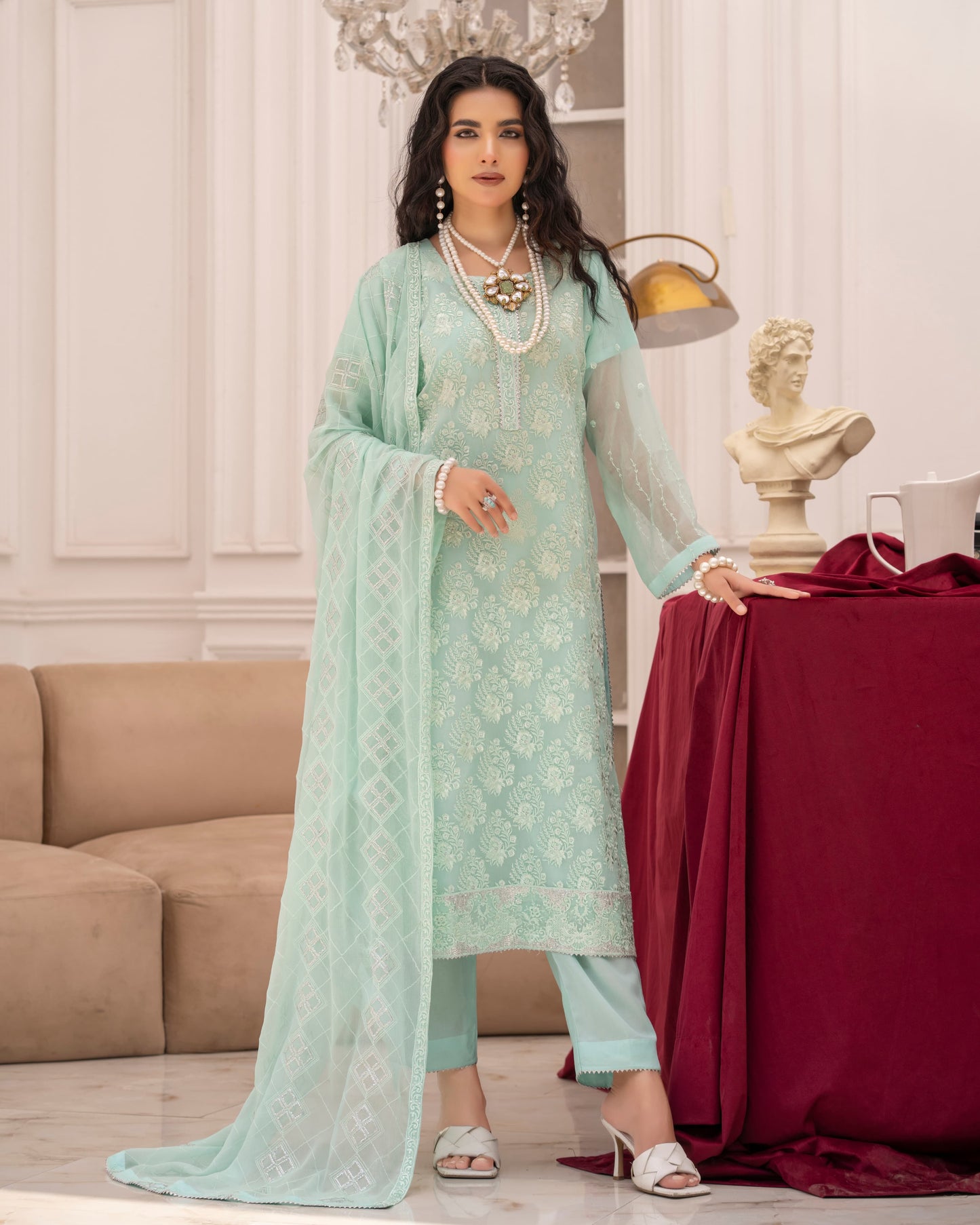 3 Piece Luxury Set  Sequin Embroidered Chiffon Suit with Matching Dupatta  |RC 24-52