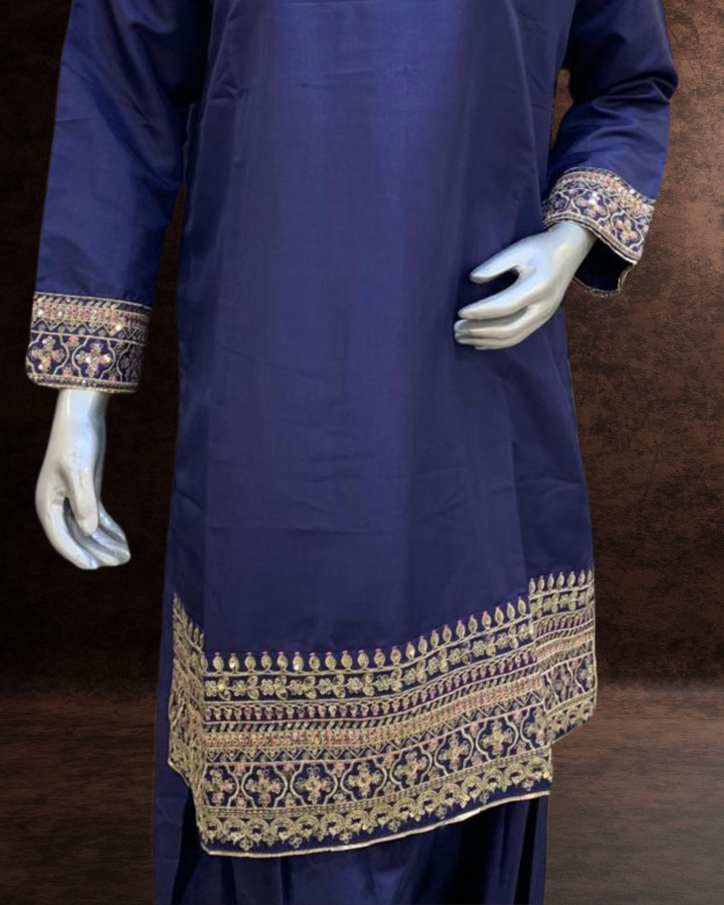 3 Piece Kattan Silk Farshi Shalwar Suit with Embroidered Borders & Organza Dupatta |RC 24-56