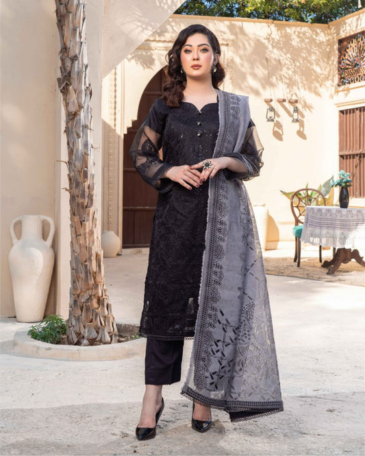 3 Piece Embroidered on Khadi Net suits|RC 24-10