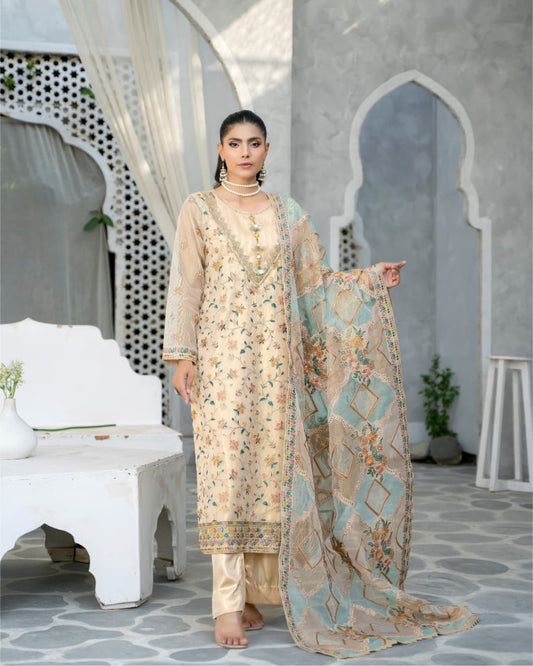 3 Piece Embroidered on Khadi Net suits |RC 24-12
