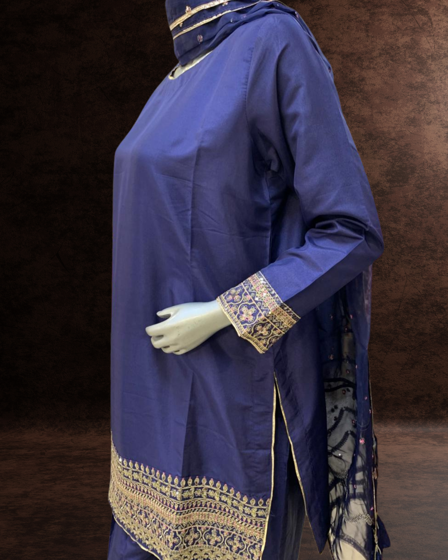 3 Piece Kattan Silk Farshi Shalwar Suit with Embroidered Borders & Organza Dupatta |RC 24-56