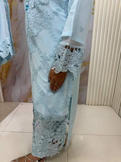 Sky Blue Luxe Embroidered Chiffon 3-Piece Suit