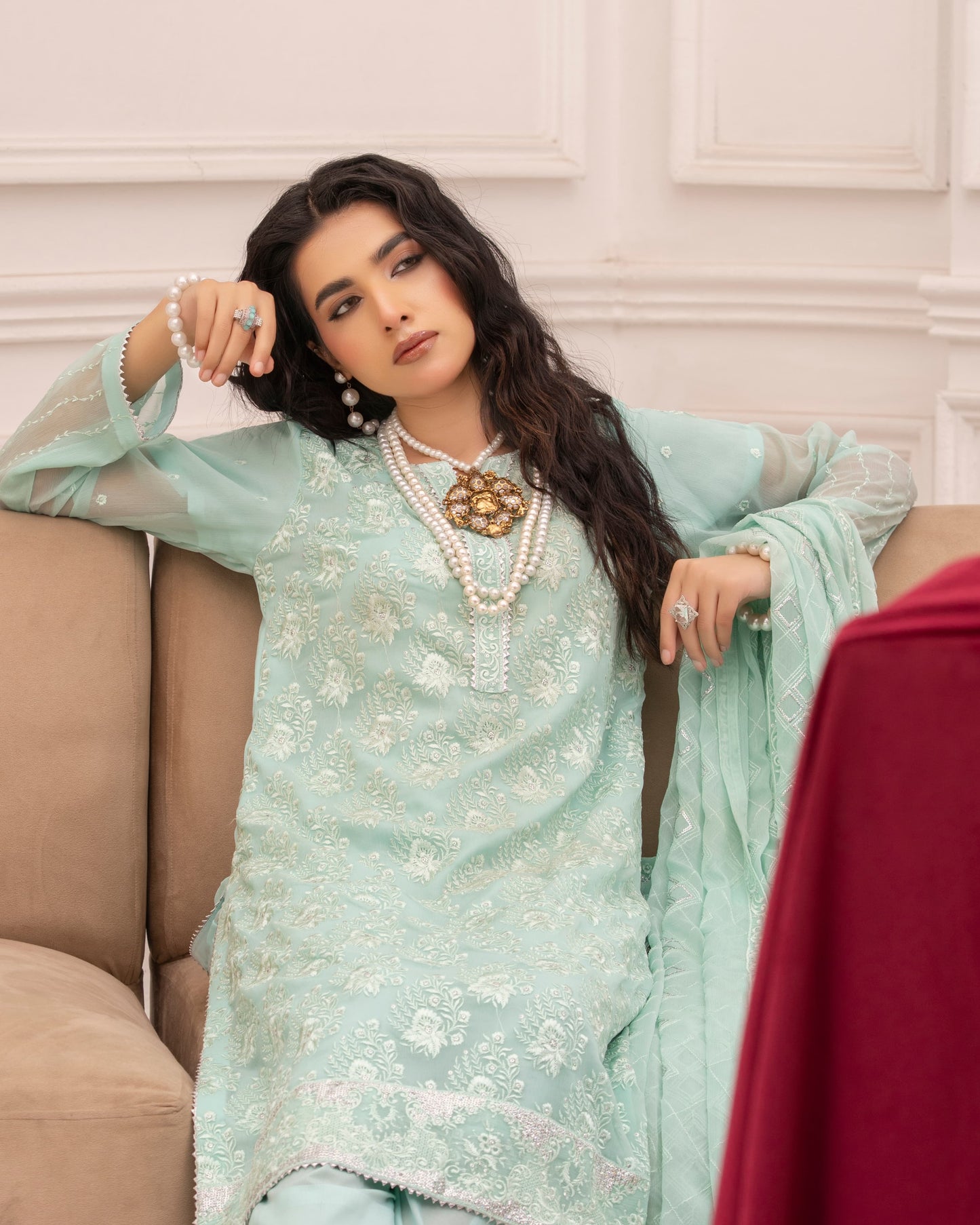 3 Piece Luxury Set  Sequin Embroidered Chiffon Suit with Matching Dupatta  |RC 24-52