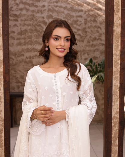 3 Piece Embroidered Farshi Shalwar Suit with Mirror Work & Chiffon Embroidered Dupatta  |RC 24-48
