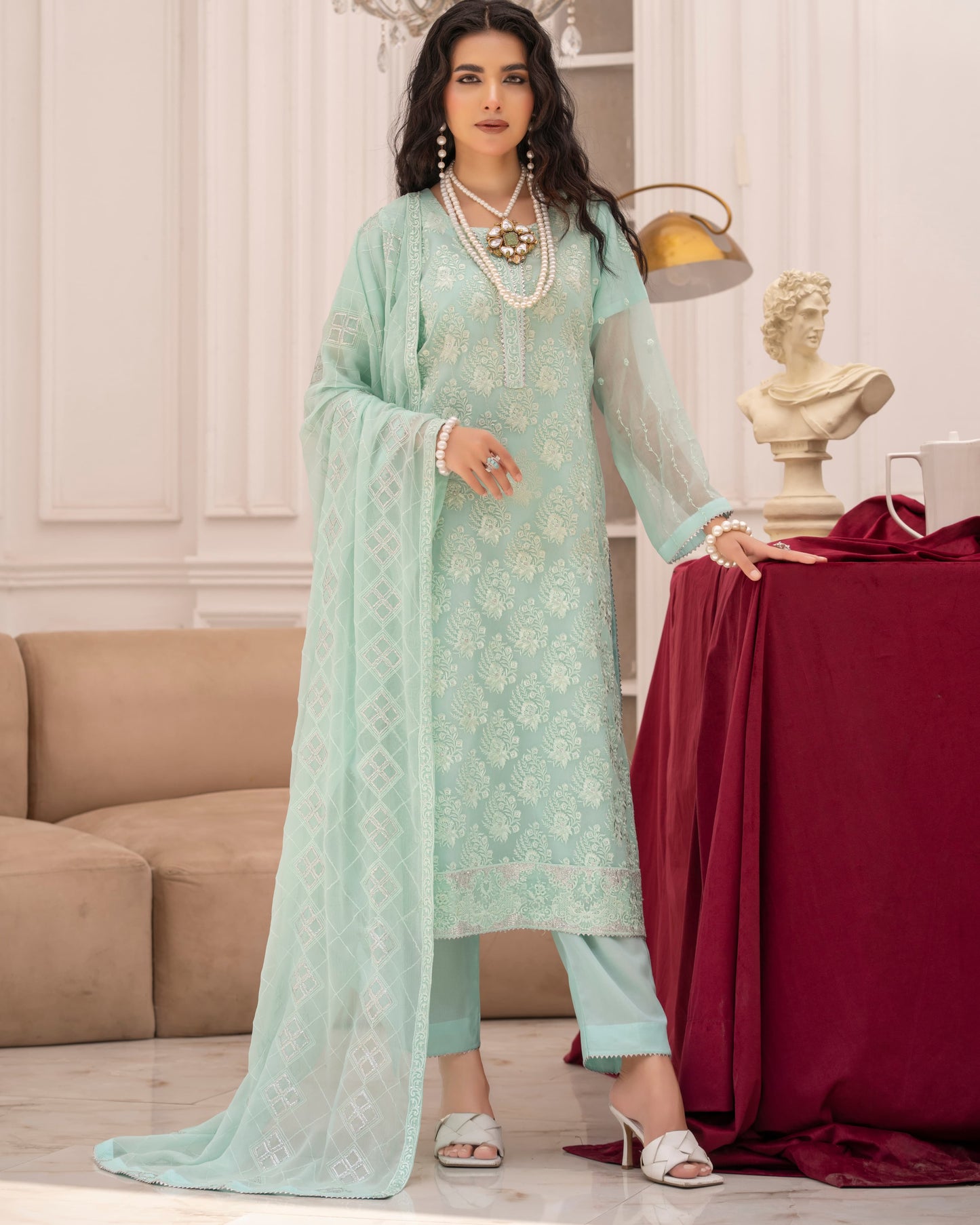 3 Piece Luxury Set  Sequin Embroidered Chiffon Suit with Matching Dupatta  |RC 24-52
