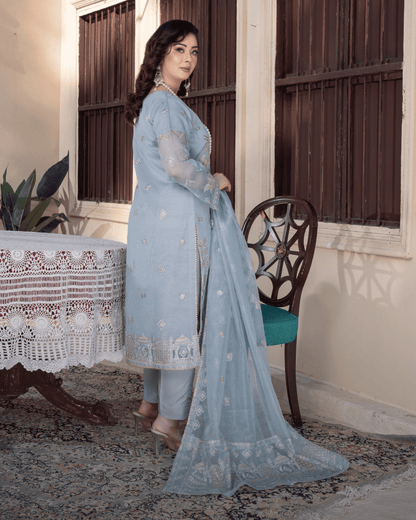 3 Piece Embroidered on Khadi Net suits|RC 24-01