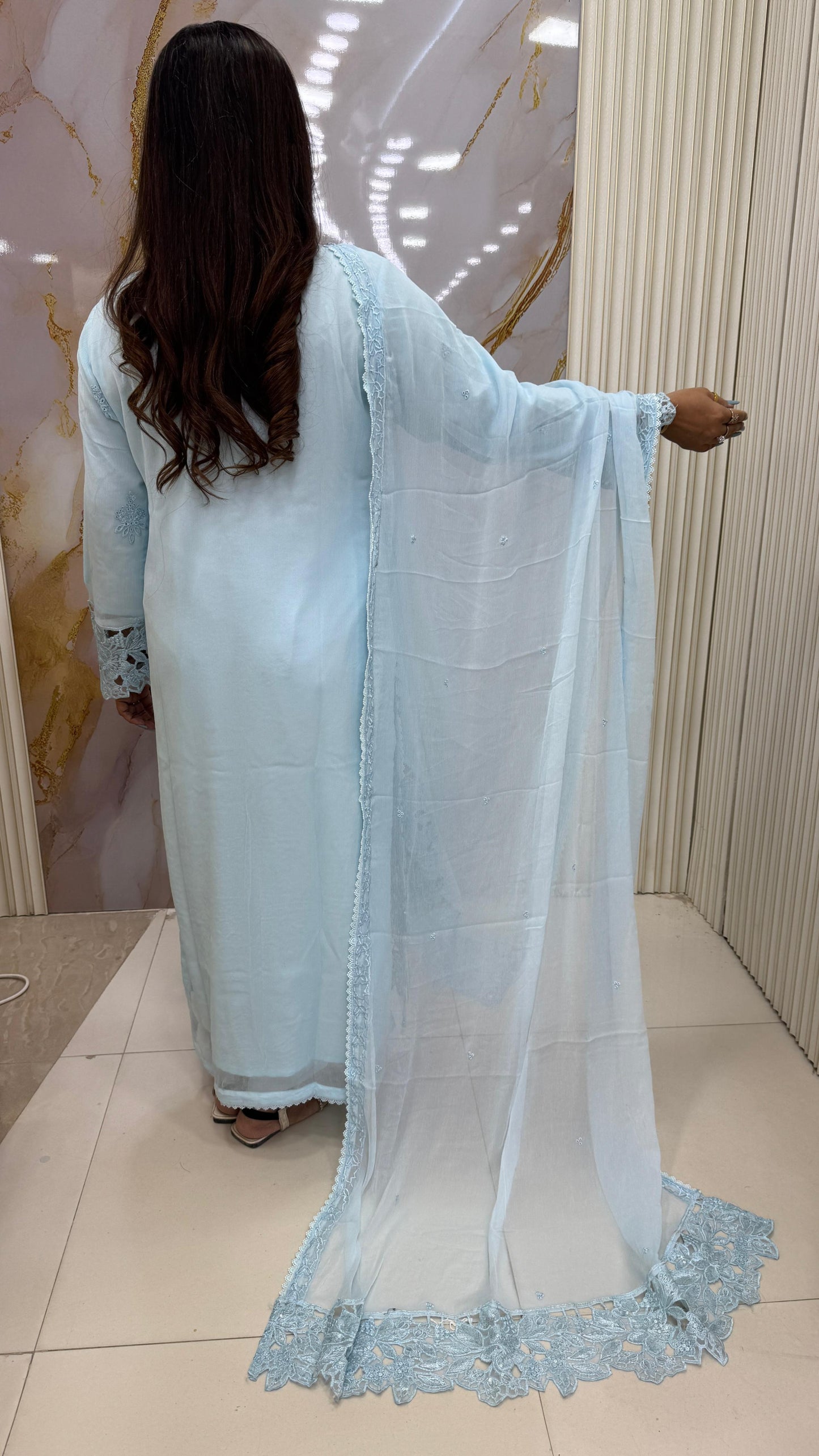 Sky Blue Luxe Embroidered Chiffon 3-Piece Suit